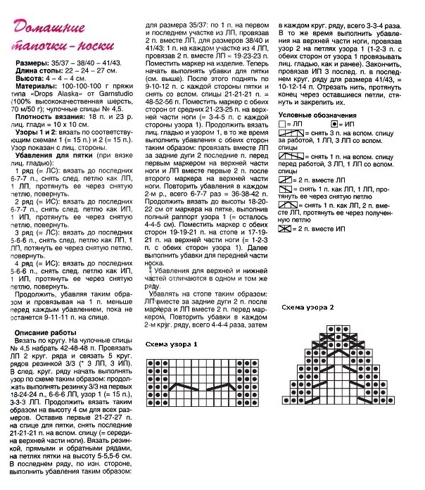 Strickschuhe an zwei Speichen: Schemata und Beschreibungen 02