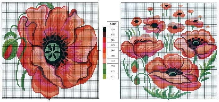 Stickfarben Cross. Blumenstickereioptionen und -schemata 04