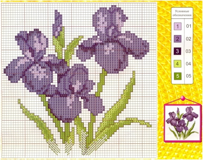 Stickfarben Cross. Blumenstickereioptionen und -schemata 05