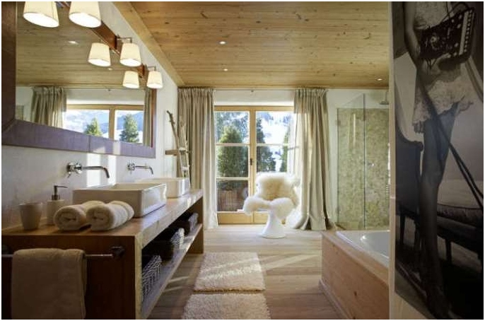 Chalet-Stil im Inneren. Eigenschaften der Küche und Wohnzimmer im Stil des Chalets 03