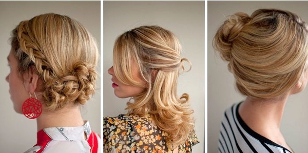 Einfache Frisuren für den Abend. Wie man Frisuren mit Locken und Blume herstellt? Spektakuläre Ideen 01