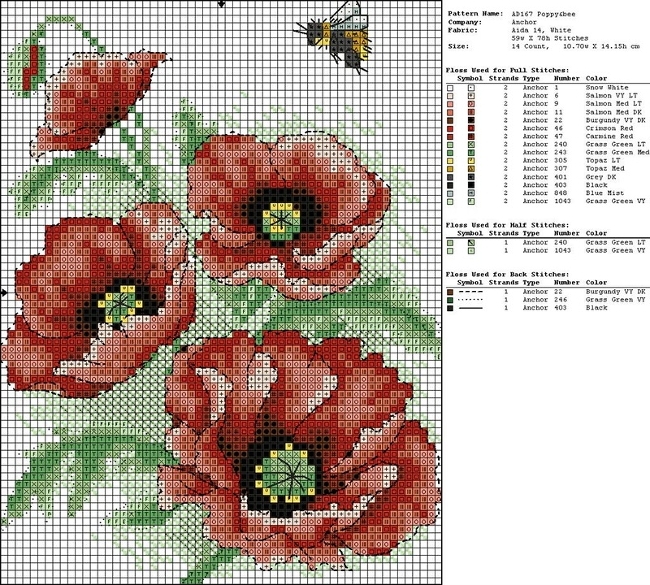 Stickfarben Cross. Blumenstickereioptionen und -schemata 01