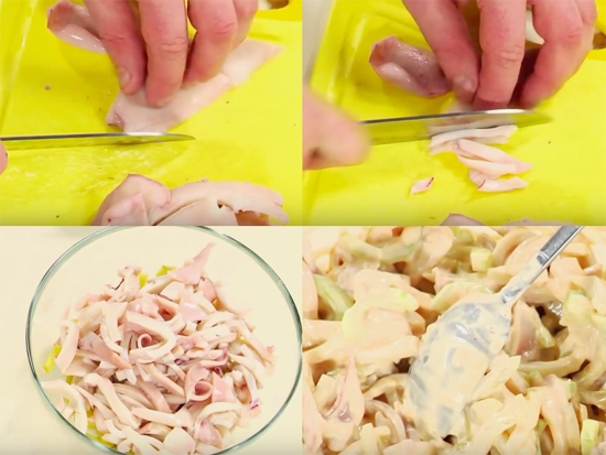 Squid Salat: Eine Vielzahl von Rezepten mit Gurke und Ei 06