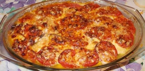 Kartoffelauflauf im Backofen mit Minisha, Pilzen, Fleisch, Käse, Tomaten, Fisch, Wurst, Kasserolle von Kartoffelkartoffeln: Rezepte mit Fotos 06