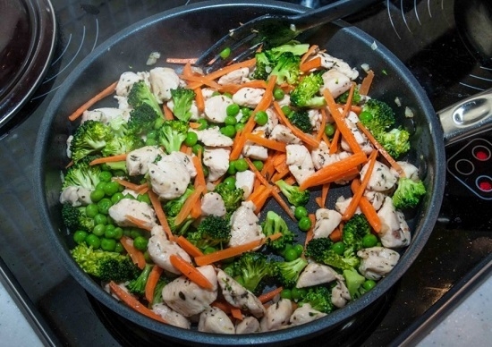 Pasta mit Huhn in cremiger Sauce: Kochen von Rezepten mit Pilzen und Gemüse 17