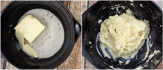 Selbst gemachte Kekse auf komprimierender Hand: Rezepte Vorbereitung des köstlichen Backens auf Smetane und Margarine 02