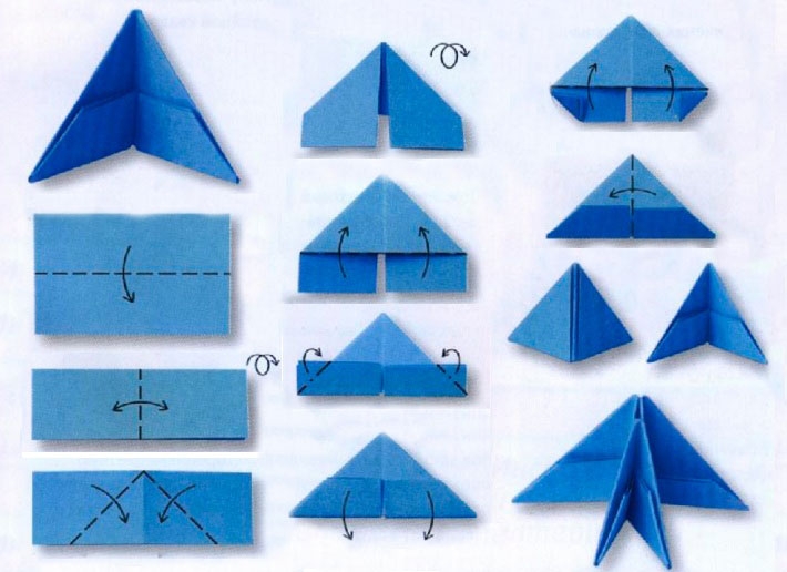 Origami von dreieckigen Modulen. Vorbereitung von Grundelementen und interessanten Crams 01