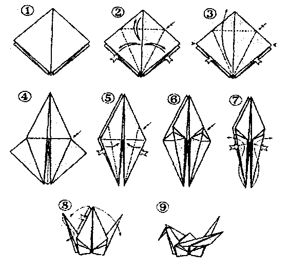 Origami-Papier: Vogel. Beschreibung und Schemata für die Herstellung von Vogelorigami 05