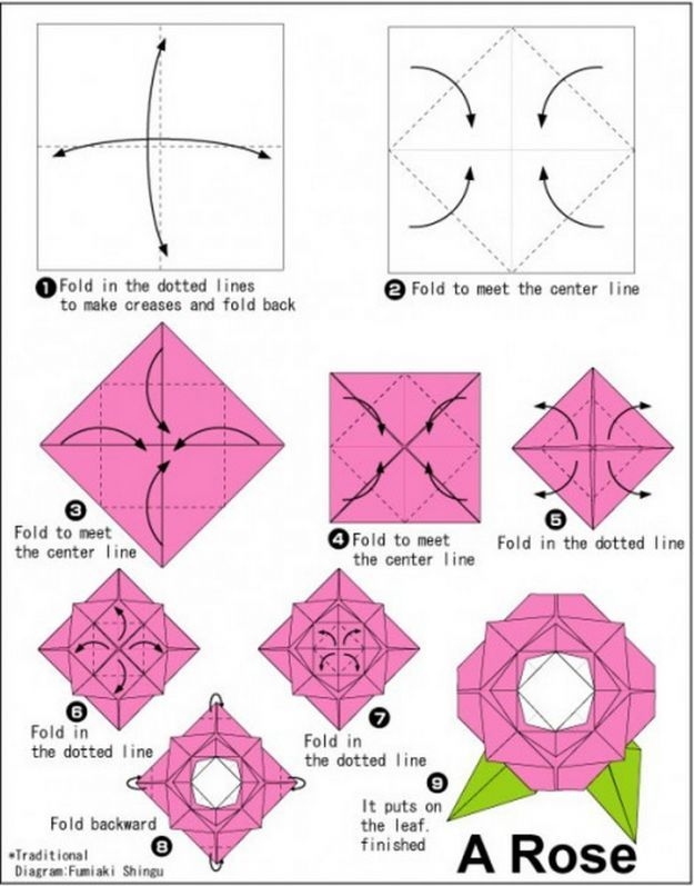 Origami: Papier stieg. Origami Rosa: Cavasaka Toshichadz Schema 02