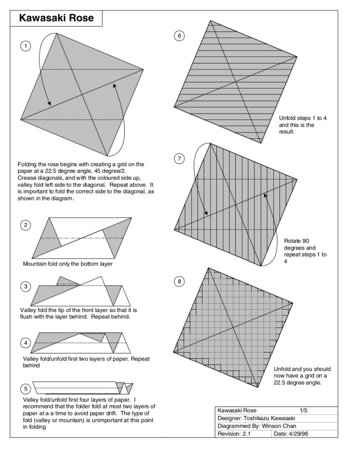 Origami: Papier stieg. Origami Rosa: Cavasaka Toshichadz Schema 03