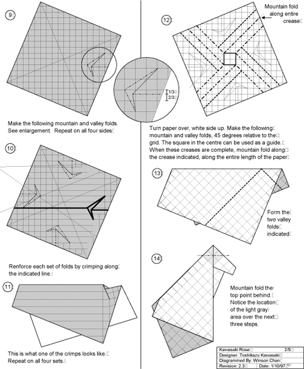 Origami: Papier stieg. Origami Rosa: Cavasaka Toshichadz Schema 04