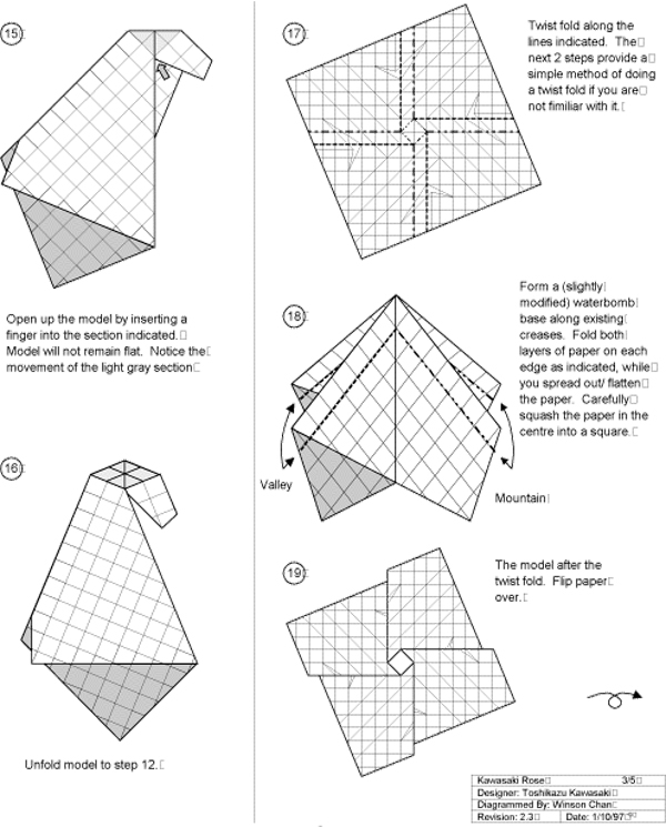 Origami: Papier stieg. Origami Rosa: Cavasaka Toshichadz Schema 05