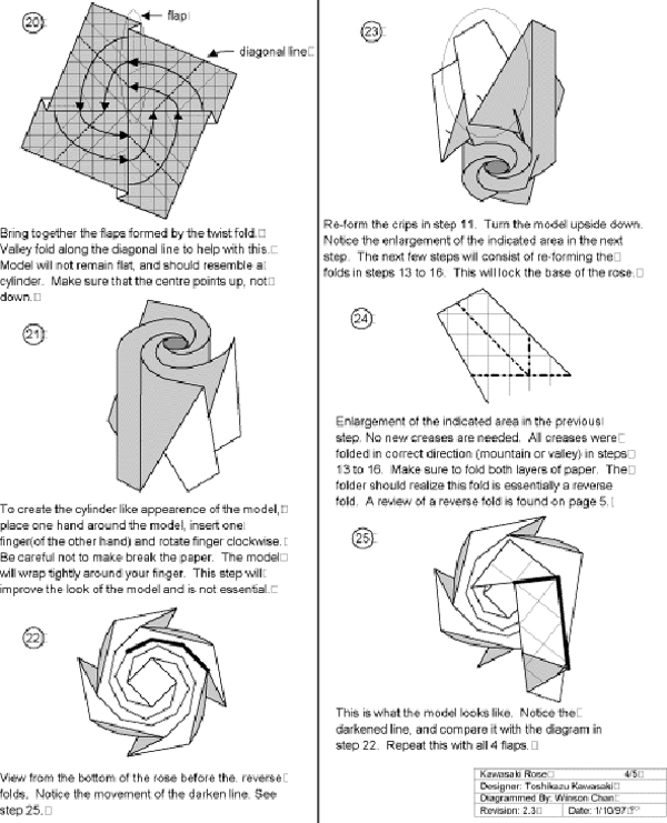 Origami: Papier stieg. Origami Rosa: Cavasaka Toshichadz Schema 06