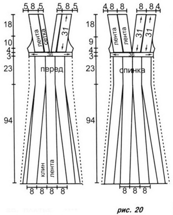 Ribbon-Spitze Häkeln: Schemata. Ribbon-Spitze: Abendkleid-Modell mit Strickschema 14