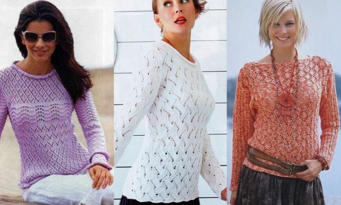 Pullover weibliche Stricknadeln: Herstellung. Pullover-Openwork-Speichen: Empfehlungen und Schemata 01