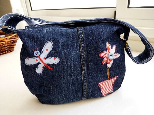 Tasche aus Jeans machen es selbst. Muster verschiedener Optionen für Jeans-Taschen 04